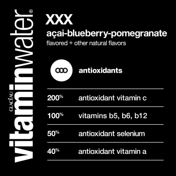 Vitaminwater xxx agua mejorada con electrolitos acai arándano granada botella de 20 fl oz