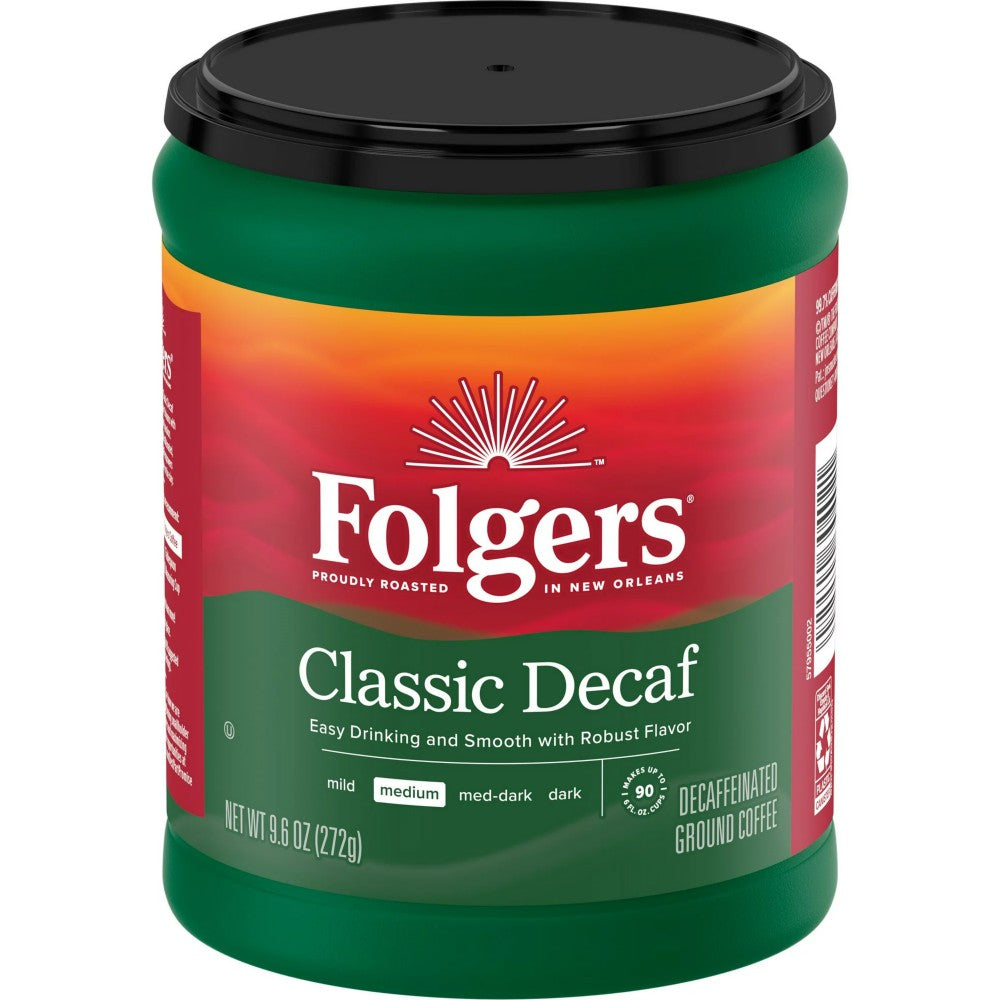 Folgers Decaf Coffee Ground Coffee Classic Medium Roast 9.6 Ounce