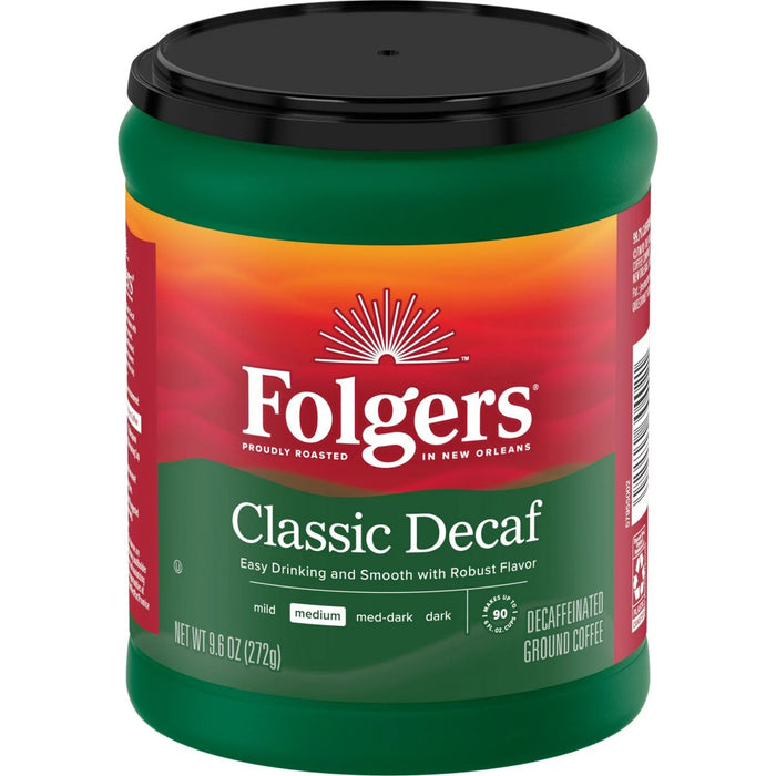 Folgers Decaf Coffee Ground Coffee Classic Medium Roast 9.6 Ounce