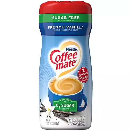 COFFEE MATE Crema de café en polvo de vainilla francesa sin azúcar 10.2 oz. Bote | Crema No Láctea Sin Lactosa Sin Gluten