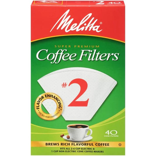 Melitta #2 Cono Filtros de café blanco 40 unidades