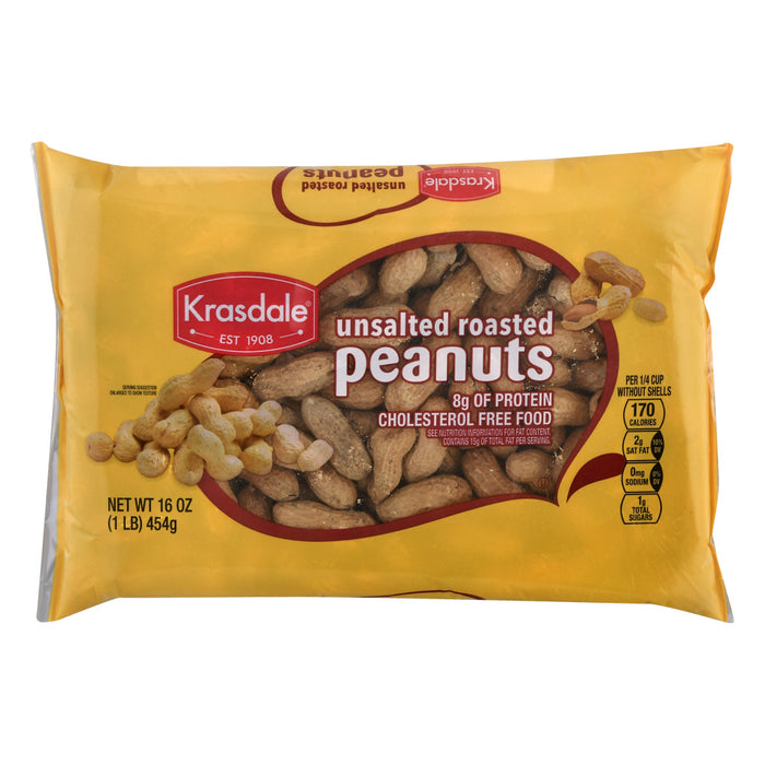Krasdale Unsalted Roasted Peanuts 16 Oz