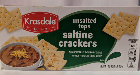 Krasdale Saltine Crackers Unsalted Tops 16 oz