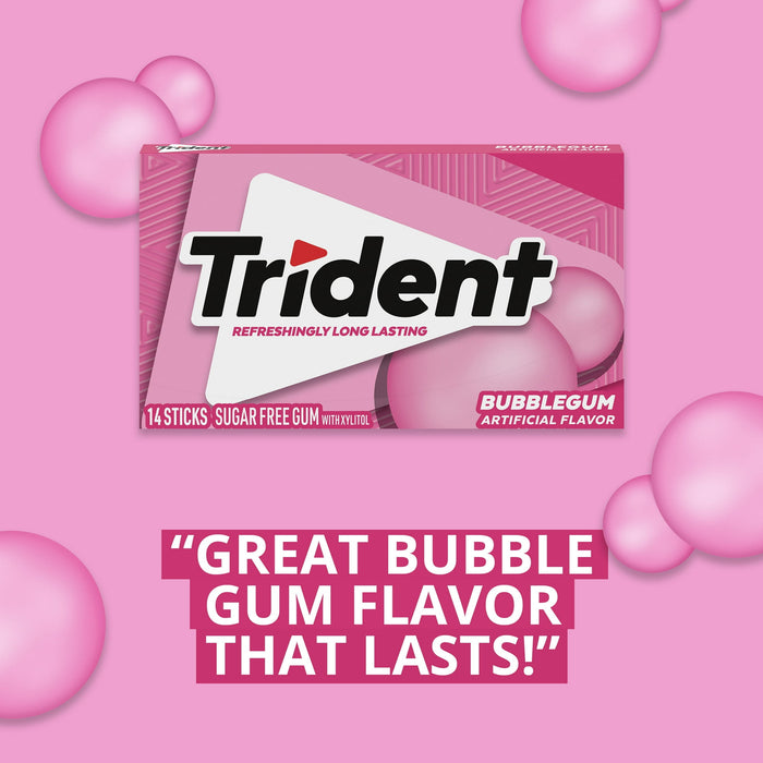 Chicle Trident Bubblegum sin azúcar paquete de 14 piezas