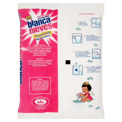 BLANCA NIEVES Detergente en Polvo - Sin Fosfatos | Biodegradable - 17.63 Oz. (500 g) Paquete (6)