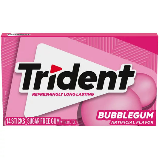Chicle Trident Bubblegum sin azúcar paquete de 14 piezas