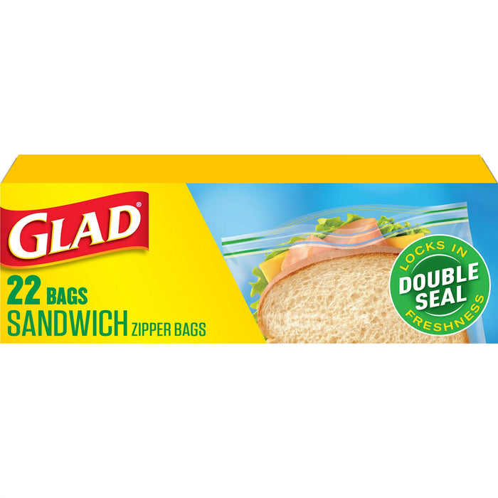 Glad Cremallera Sandwich Almacenamiento Doble Sellado Bolsa 22 Contar
