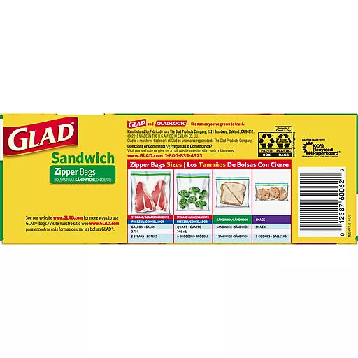 Glad Zipper Sandwich Storage Double Seal Bag 22 Count