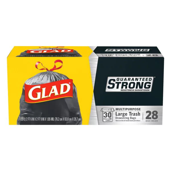 Drawstring Large Trash Bags 30 gal 1.05 mil 30" x 33" Black 15/Box
