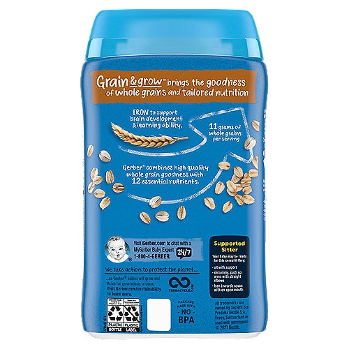Gerber 1st Foods Cereal para Baby Grain &amp; Grow Avena Baby Food Supported Sitter 8 oz
