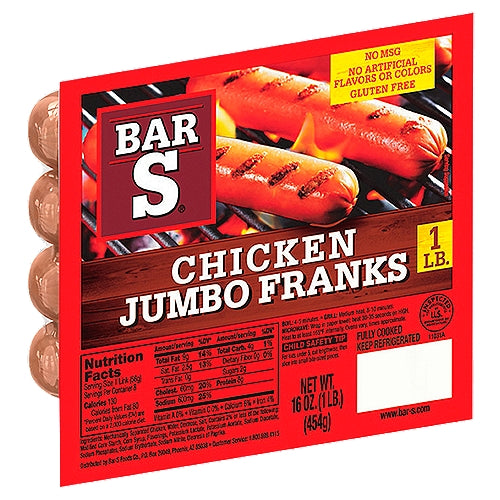 Bar-S Chicken Jumbo Franks 8 count 16 oz