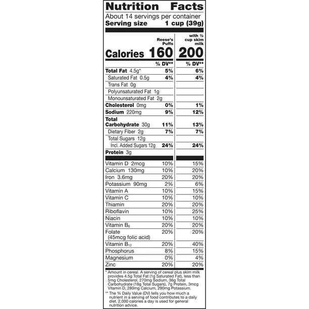 Reese's Puffs Chocolatey Peanut Butter Cereal 19.7 OZ Family Size Box