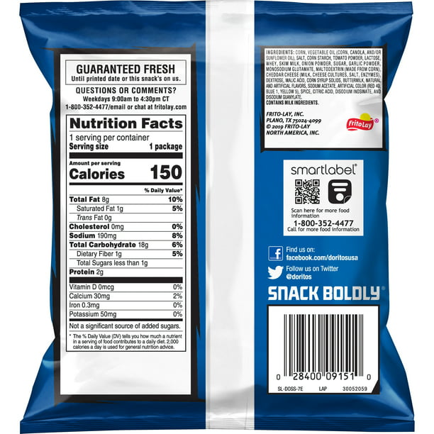 Doritos Tortilla Chips Cool Ranch Flavored 1 oz