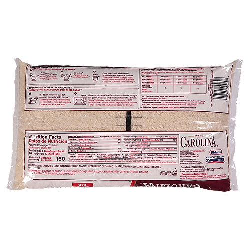 Arroz blanco de grano extralargo enriquecido de Carolina, bolsa de 80 oz
