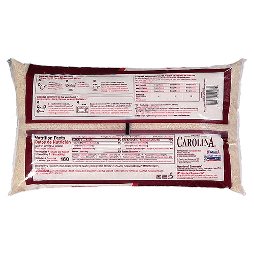 Arroz blanco de grano extralargo enriquecido de Carolina, bolsa de 10 libras