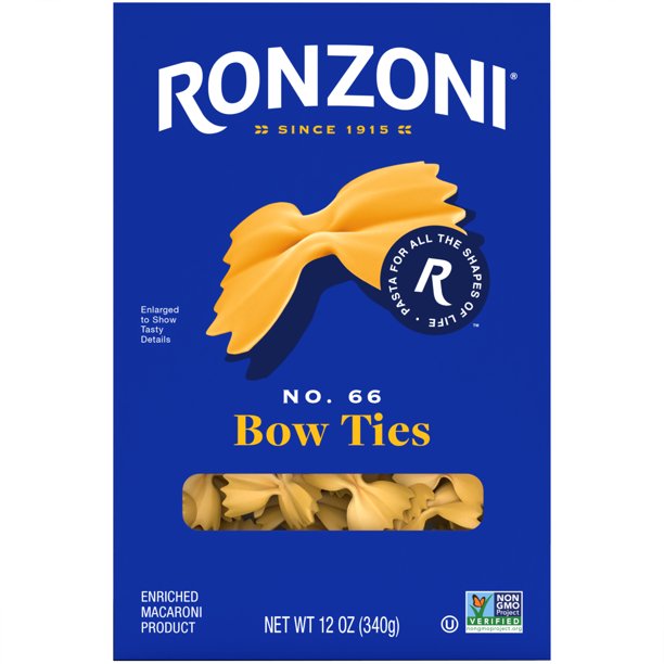 Ronzoni Bow Ties Pasta 12 oz Non-GMO Farfalle Pasta for All Sauces