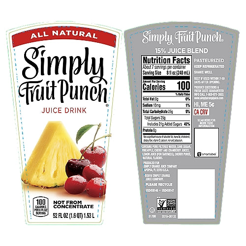 Simply Non GMO All Natural Fruit Punch Juice 52 fl oz Bottle
