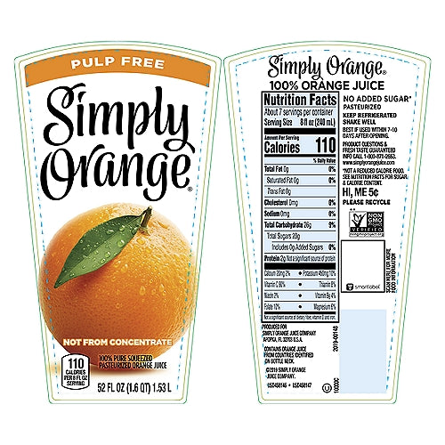 Botella de jugo sin pulpa de naranja Simply 52 fl oz