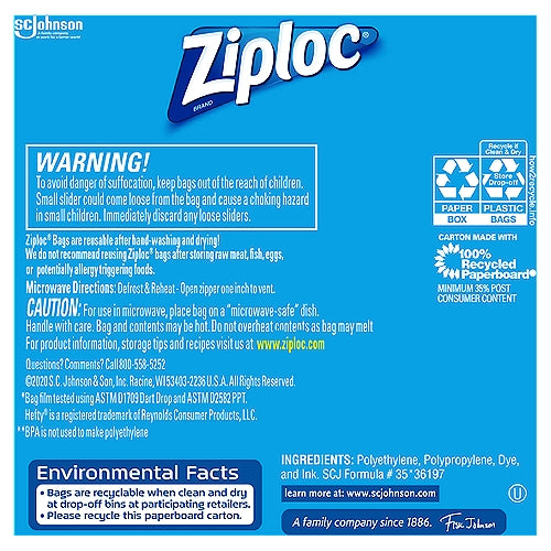 Ziploc Brand Slider Freezer Quart Bags with Power Shield Technology 15 Count