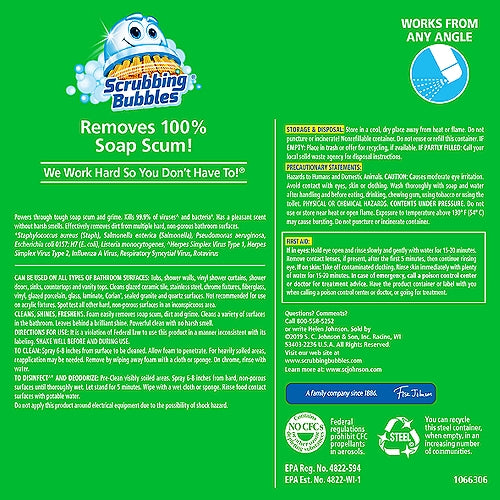 Scrubbing Bubbles Baño Grime Fighter Aerosol Desinfectante Spray Rainshower 20 oz