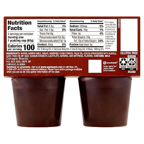 Snack Pack Chocolate Pudding 3.25 oz 4 count
