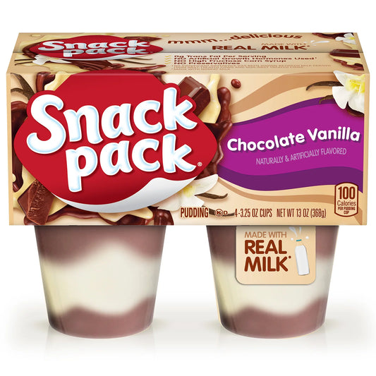 Snack Pack Chocolate Vanilla Pudding Cups Made with Real Milk 3.25 oz 4 Pack