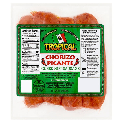 Salchicha picante curada con chorizo ​​tropical Picante 4 unidades 14 oz