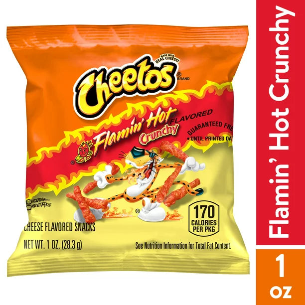Cheetos Crunchy Flamin' Cheese Snacks con sabor a bolsa de 1 oz