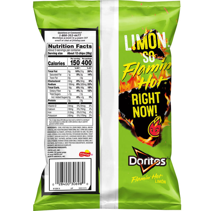Doritos Flamin' Hot Limon Flavored Tortilla Chips 2.75 oz Bag
