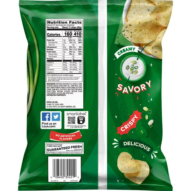 Lay's Potato Chips Sour Cream and Onion Flavored 2.62 oz