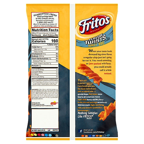 Fritos Flavor Twists Honey BBQ Flavored Corn Snacks 9 1/4 oz