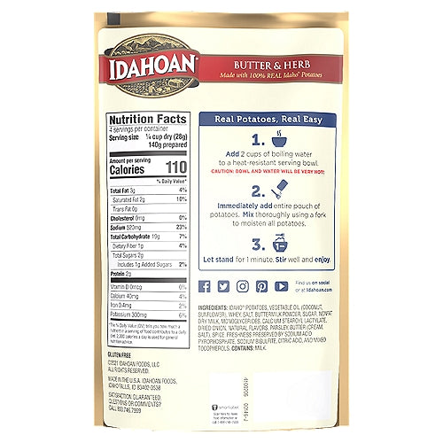 Idahoan Butter & Herb Mashed Potatoes 4 oz Pouch