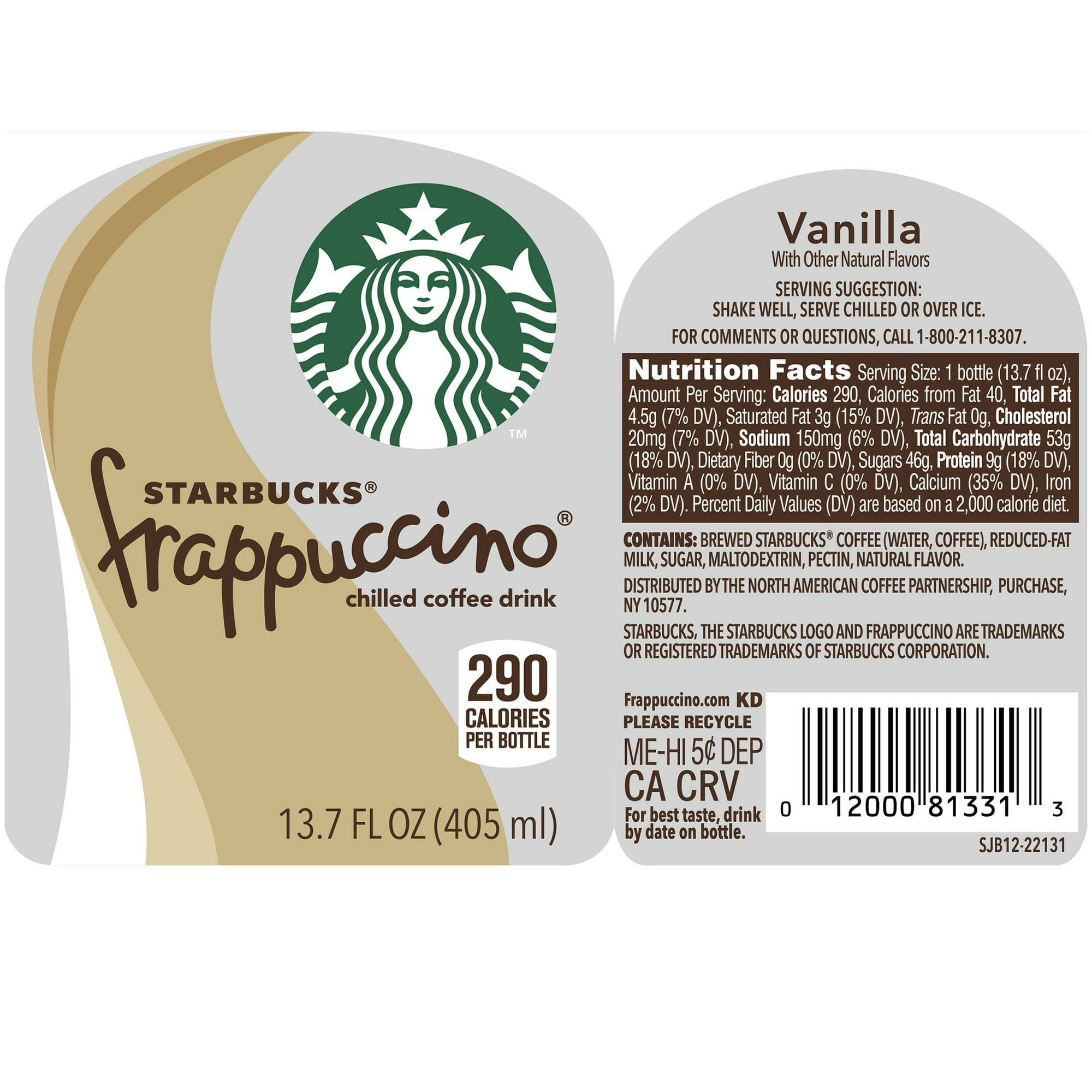 Starbucks Frappuccino Vanilla Iced Coffee 13.7 oz Bottle