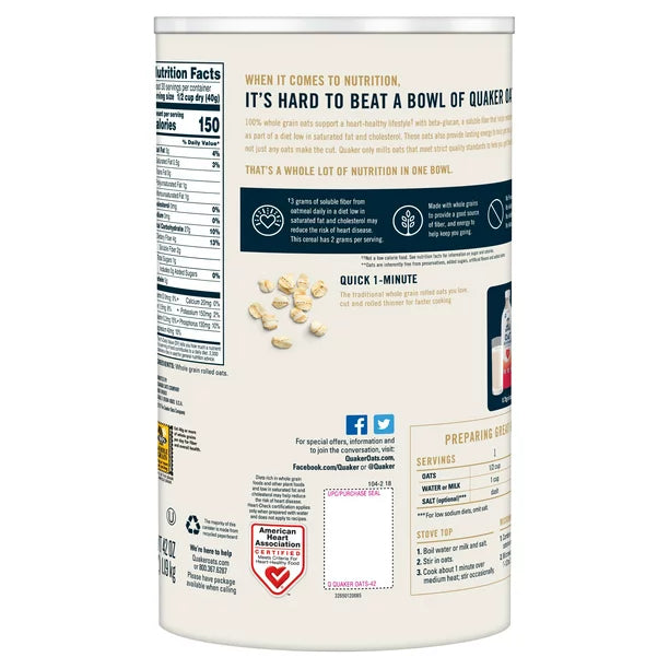 Quaker Quick 1 Minuto Avena Avena 42 oz
