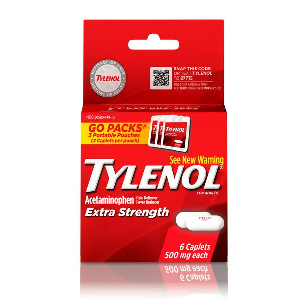 Tylenol Extra Strength 500 mg Acetaminophen Caplets Travel Size 6 Ct