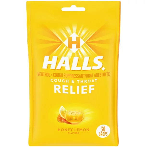 HALLS Relief Honey Lemon Cough Drops 30 Drops