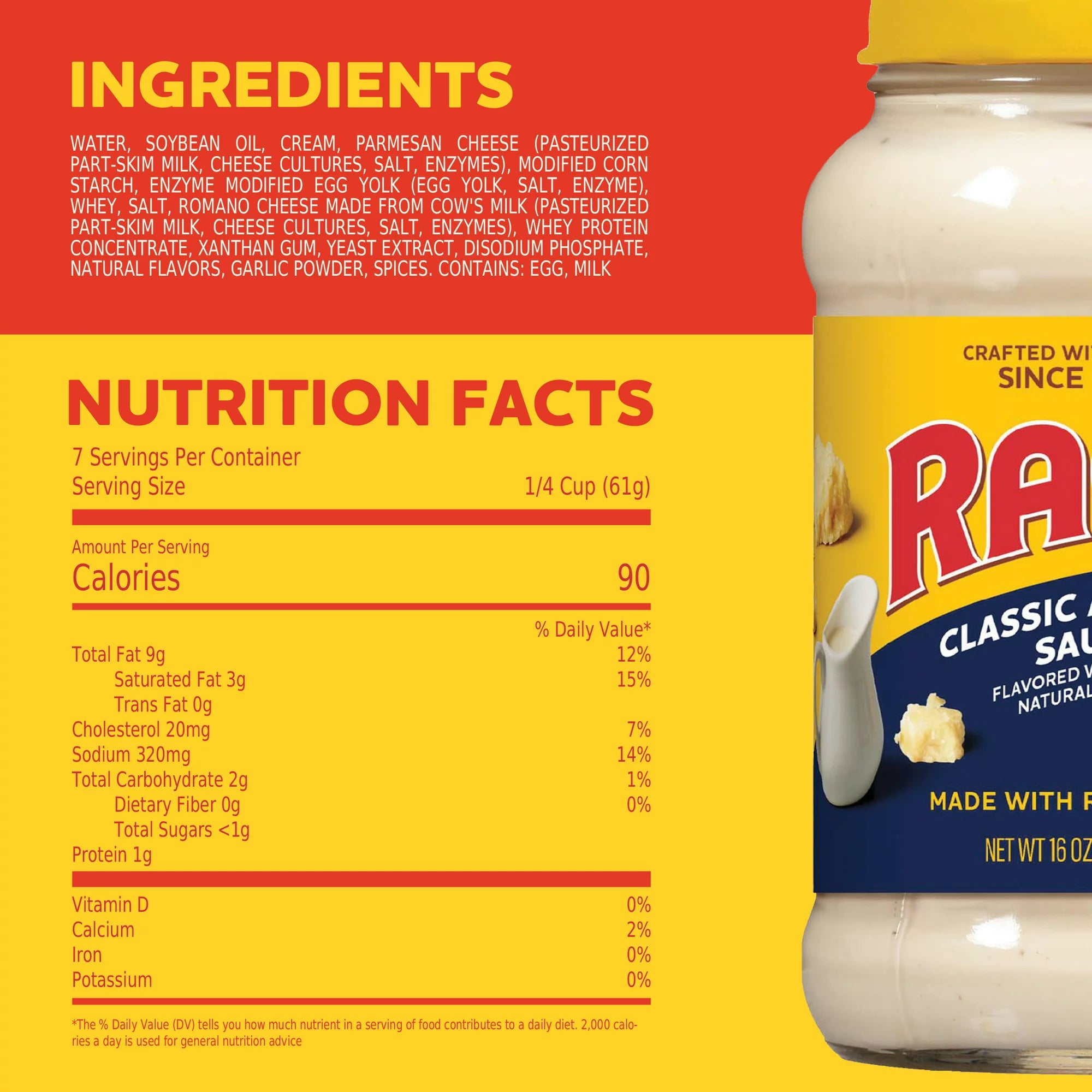 Salsa cremosa Ragu Classic Alfredo Sauce hecha con queso real con sabor de inspiración italiana 16 oz