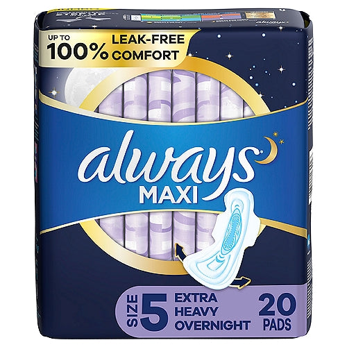 Always Maxi Overnight Pads with Wings Size 5 Extra Heavy Overnight Unscented 20 count