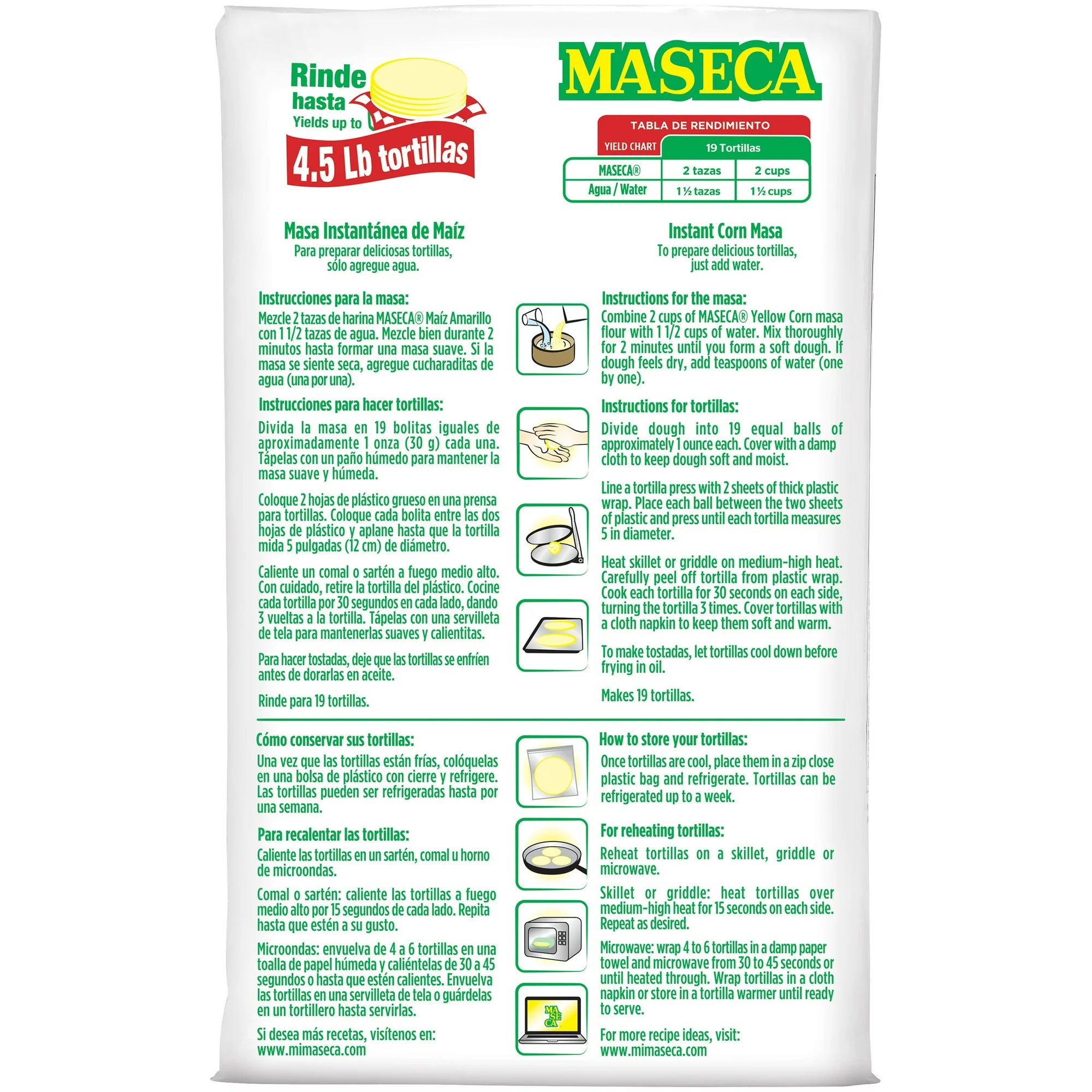 Maseca harina de masa de maíz amarillo instantáneo sin gluten 2.0 lb