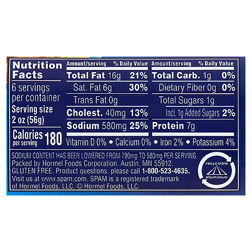 Spam Less Sodium Canned Cooked Meat 12 oz