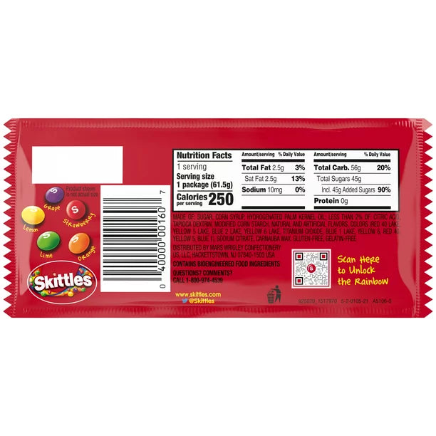 Skittles Original Chewy Summer Candy Single Pack - 2.17oz