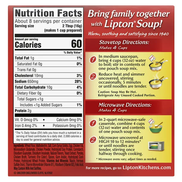 Lipton Soup Secrets Instant Soup Mix Noodle 4.5 oz 2 Count (Shelf-Stable)