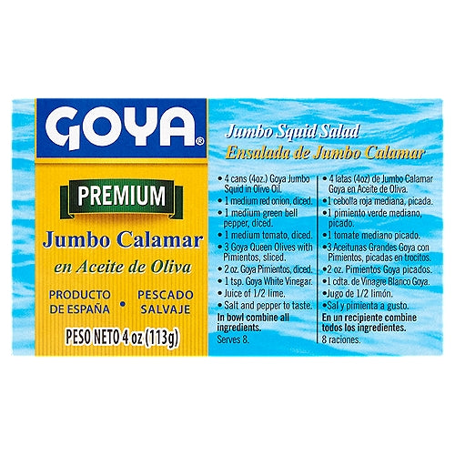 Calamares Jumbo Premium Goya en Aceite de Oliva 4 oz