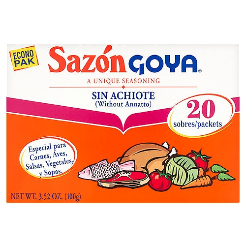 Goya Sazon Sin Achiote (Sin Annatto) 3.52 oz 20 paquetes/sobres