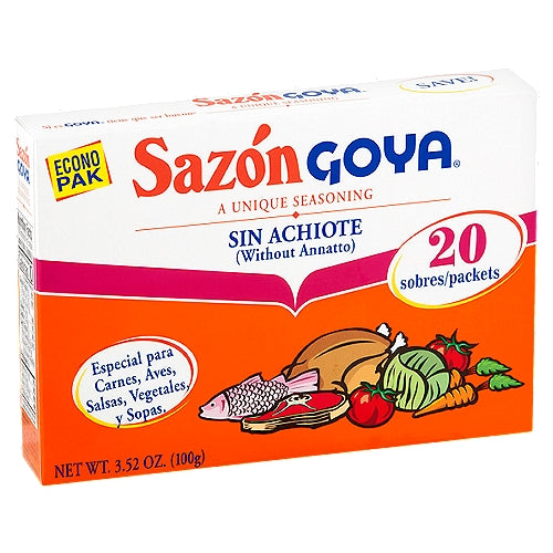 Goya Sazon Sin Achiote (Sin Annatto) 3.52 oz 20 paquetes/sobres