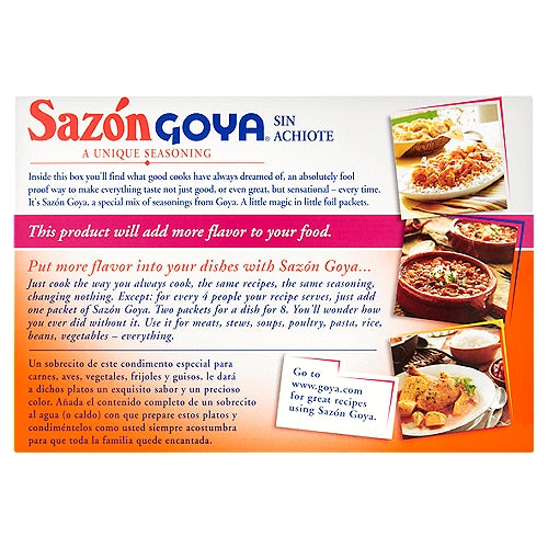 Goya Sazon Sin Achiote (Without Annatto) 3.52 oz 20 packets/sobres