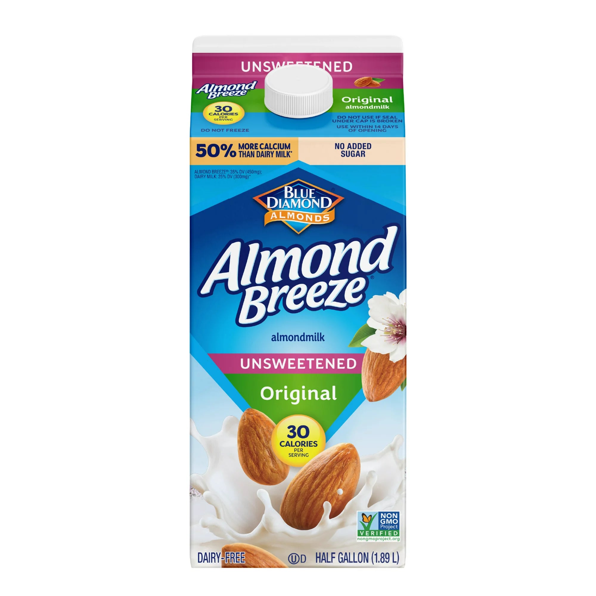Leche de almendras original sin azúcar Almond Breeze 64 oz