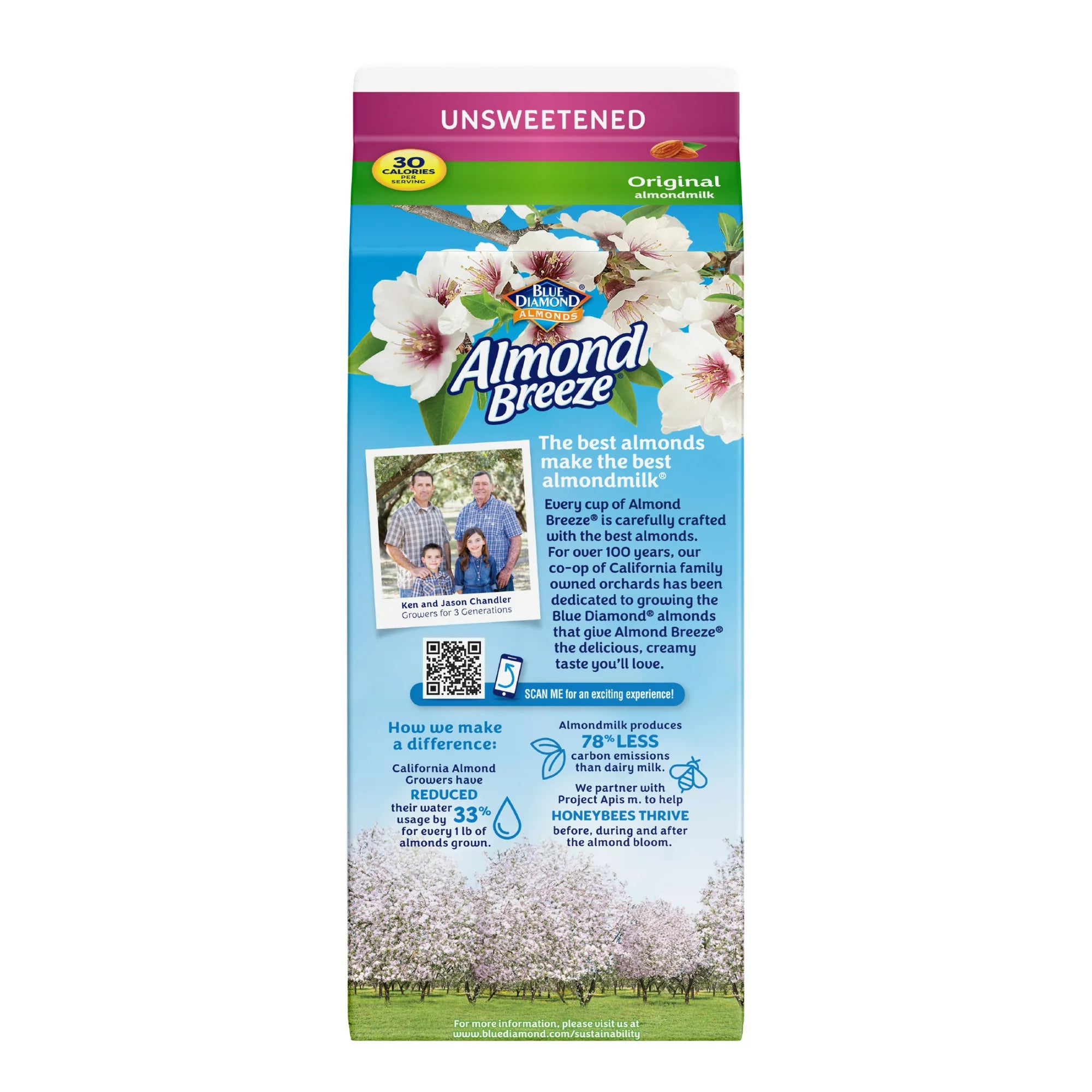 Leche de almendras original sin azúcar Almond Breeze 64 oz