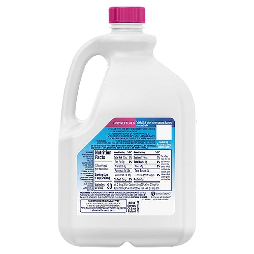 Blue Diamond Almond Breeze Unsweetened Vanilla Almond Milk 96 fl oz