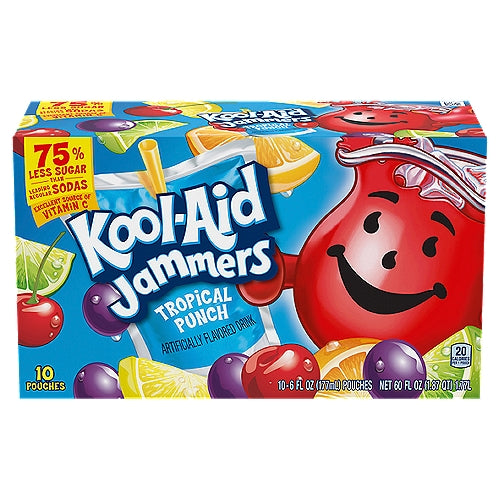 Kool Aid Jammers Tropical Punch Kids Drink 0% Juice Box Pouches 10 Ct Box 6 fl oz Pouches